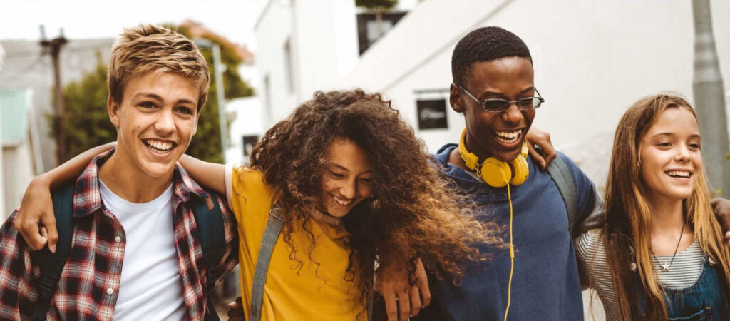 group of teens walking